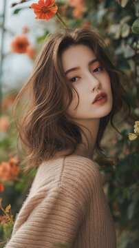 Portrait of beautiful asian women with flowers