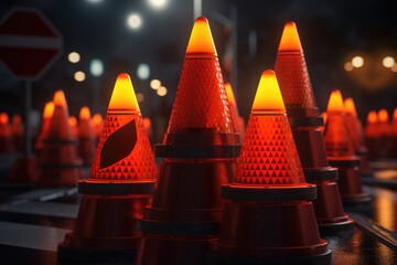 Red cones on new road for safety.