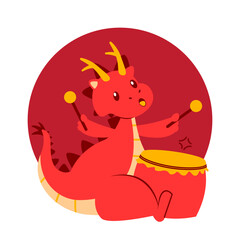 Red Dragon Chinese New Year Element
