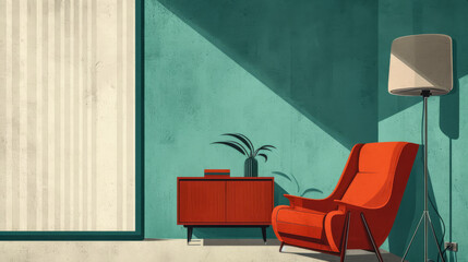 Minimalist background illustration in the style of the 60s