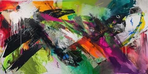Abstract composition influenced vibrant special emphasis on striking greens style of rainbow, bold and vivid colors come to life.