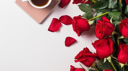 Cup of coffee red roses