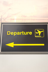Flight sign departure board in international airport
