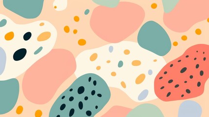 pattern with pastel background in the style of a 1970's handdrawn illustration