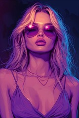 Fototapeta premium beauty blonde in purple dress wearing purple glasses, in the style of deconstructed tailoring