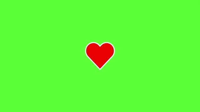 4K motion graphics animation of white heart icon transformation animation from outline to red filled heart on chroma key green screen background.