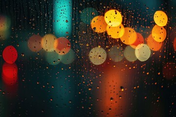 City Street View Through Rain Covered Window