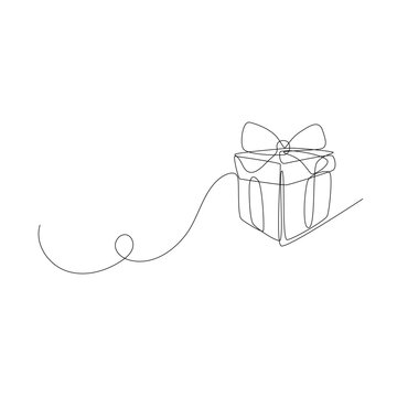 recommend clip art: Single continuous line art drawing of gift box. Linear present. Editable stroke