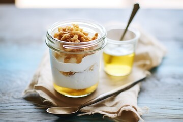 greek yogurt with honey and walnuts in a glass