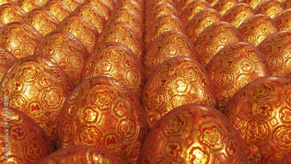 Aufkleber realistic tracking dof dolly camera looping 3d animation of the fancy textured red easter eggs with 