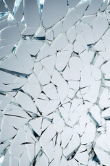 Broken glass window with white background and broken glass window.