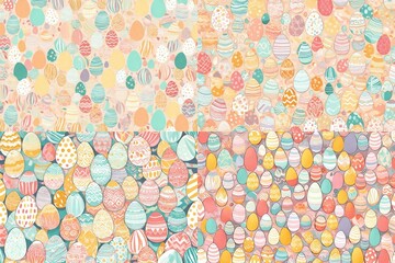 Radiant and lively, an abstract masterpiece showcases Easter eggs in a seamless pattern, capturing the essence of festive aesthetics with a soft pastel color backdrop.