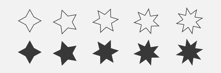 Set of Stars line icon and glyph. Different types of star. Vector illustration