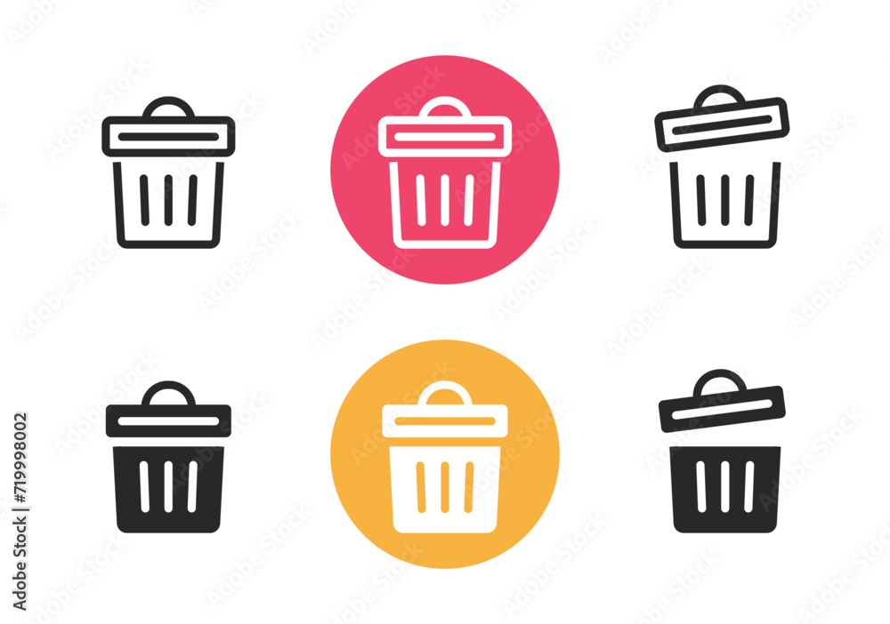 Poster bin trash can icon simple graphic pictogram image vector, garbage waste glyph symbol set line outlin