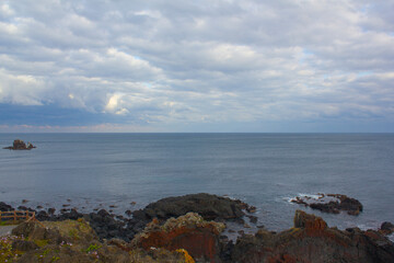 
This is a seascape with basalt rocks.
