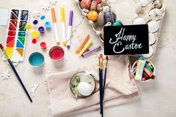 DIY Easter egg painting. Holidays and creativity. Tradition concept
