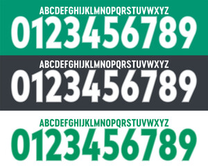 font vector team 2020-2021 kit sport style font. football style font with lines. werder bremen font. sports style letters and numbers for soccer team. Home-away - obrazy, fototapety, plakaty