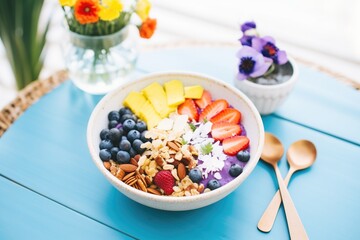 Fototapeta na wymiar colorful acai breakfast bowl with granola