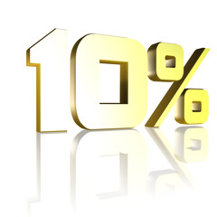 10%, 10 Prozent als 3D-Illustration, 3D-Rendering, 3D-Darstellung