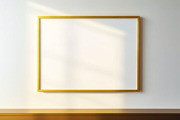 Obraz premium White and gold frame hanging on wall above table.