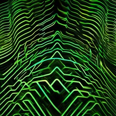 Abstract composition with lively green neon lines forming intricate patterns, symbolizing energy and movement against a sleek black backdrop4