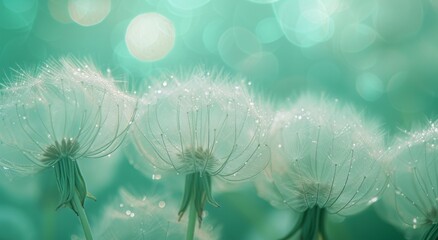 a close up image of white dandelion flowers