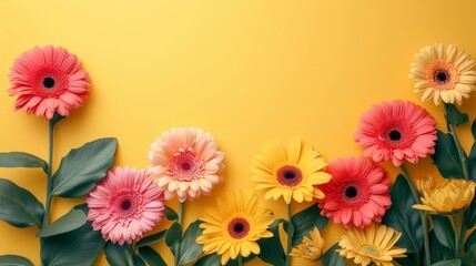 minimalist vivid advertisment background with spring bouquet and copy space