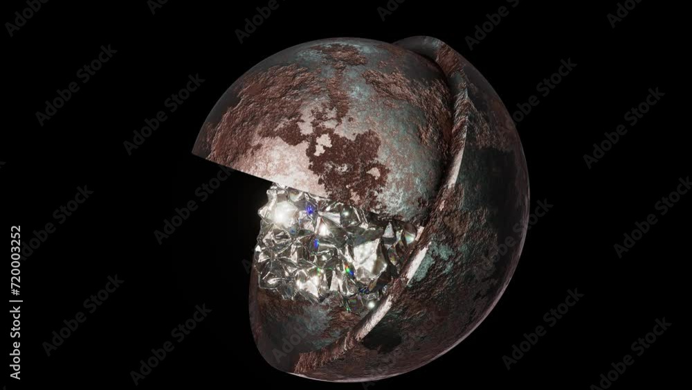 Poster realistic looping 3d animation of the spinning shining precious diamond or gemstone or crystal insid