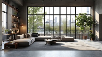 new interior of modern interiors modern living room with large windows and gray carpet