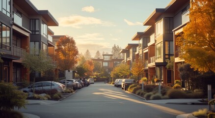 Obraz premium modern apartment complex street scene in the city
