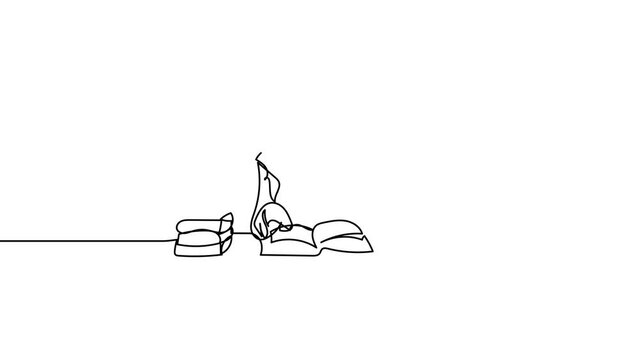 one line continues of girl reading a book animation video, motion graphic line art design