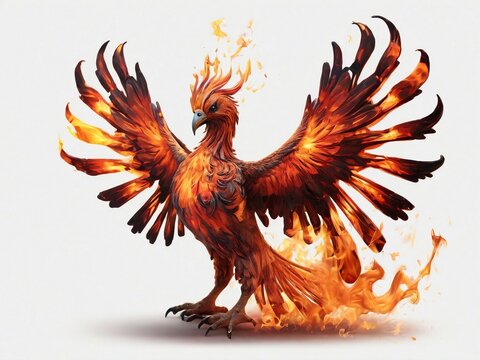 Aggressive looking Phoenix bird burning concept, bird body is firing. Generative AI
