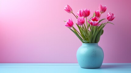Fototapeta premium minimalist vivid advertisment background with spring bouquet and copy space