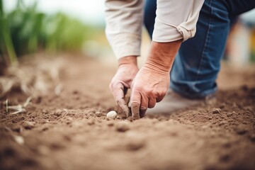 farmers hand planting non-gmo seeds in soil