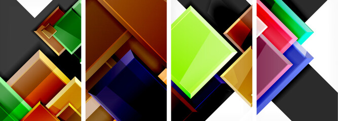 Color glass glossy square composition poster set for wallpaper, business card, cover, poster, banner, brochure, header, website