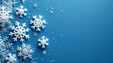 minimalist vivid advertisment background with snowflakes and copy space