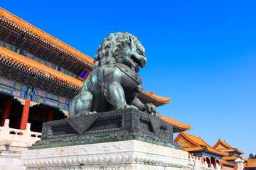 Bronze Lion at the Forbidden City in Beijing