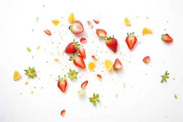 fresh strawberries spread on white surface