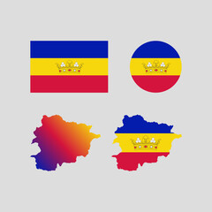 Andorra 1934 national map and flag vectors set....