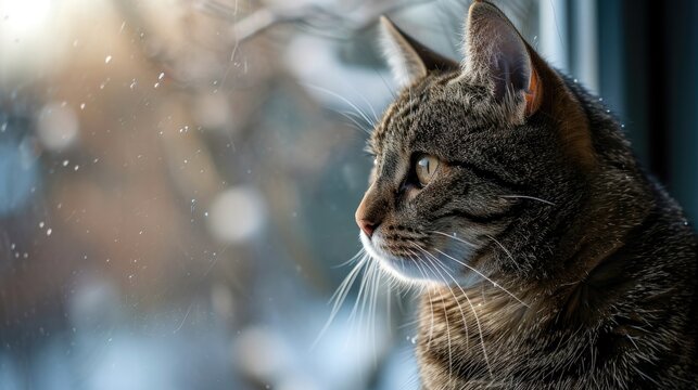 Cat Watching Outside, sit at window