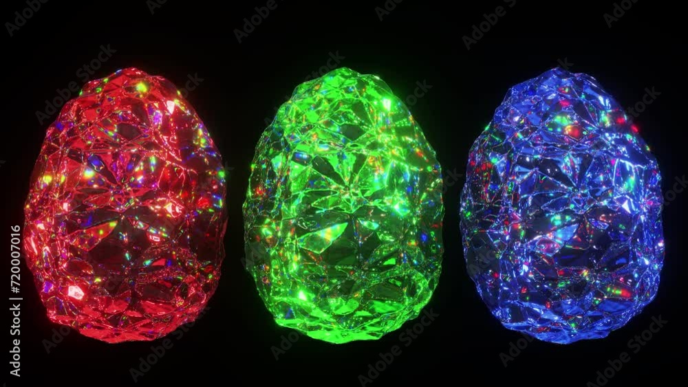 Poster realistic looping 3d animation of the beautiful spinning precious gemstone or crystal easter eggs ma