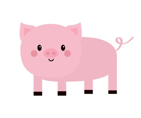 Pink pig standing icon. Smiling face. Cute cartoon kawaii funny baby character. Hog swine sow animal. Flat design. Educational card for kids. White background. Isolated.