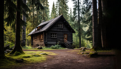 empty cabin on the forest at morning time