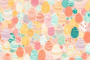 Radiant and lively, an abstract masterpiece showcases Easter eggs in a seamless pattern, capturing the essence of festive aesthetics with a soft pastel color backdrop.