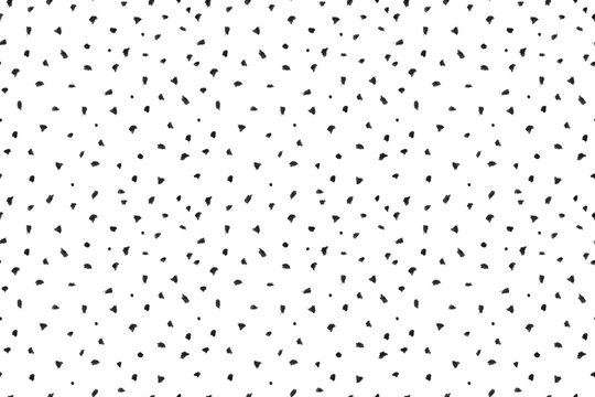 Dash pattern on white background. Wrapping paper with small black dots painted with a brush. Seamless simple minimal ornament. Abstract geometric grunge vector texture painted by ink