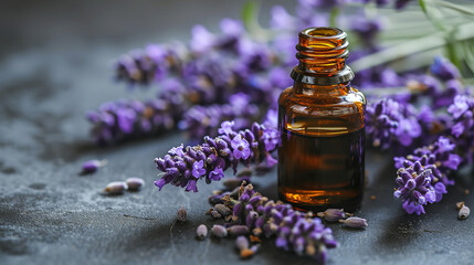 Essential Aromatic oil and lavender flowers, natural remedies, aromatherapy