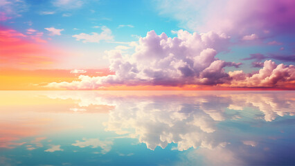 Fototapeta na wymiar multicolor sky with fluffy cloud landscape background
