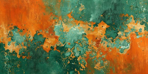 Orange and green background, reminiscent of the opulent color palette and bronzer this luxurious background textures and surface details that are as rich as they are intricate. - obrazy, fototapety, plakaty