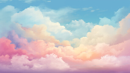 multicolor sky with fluffy cloud landscape background