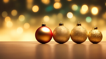 Luxurious Christmas balls on glowing bokeh background, Christmas and New Year minimalistic background